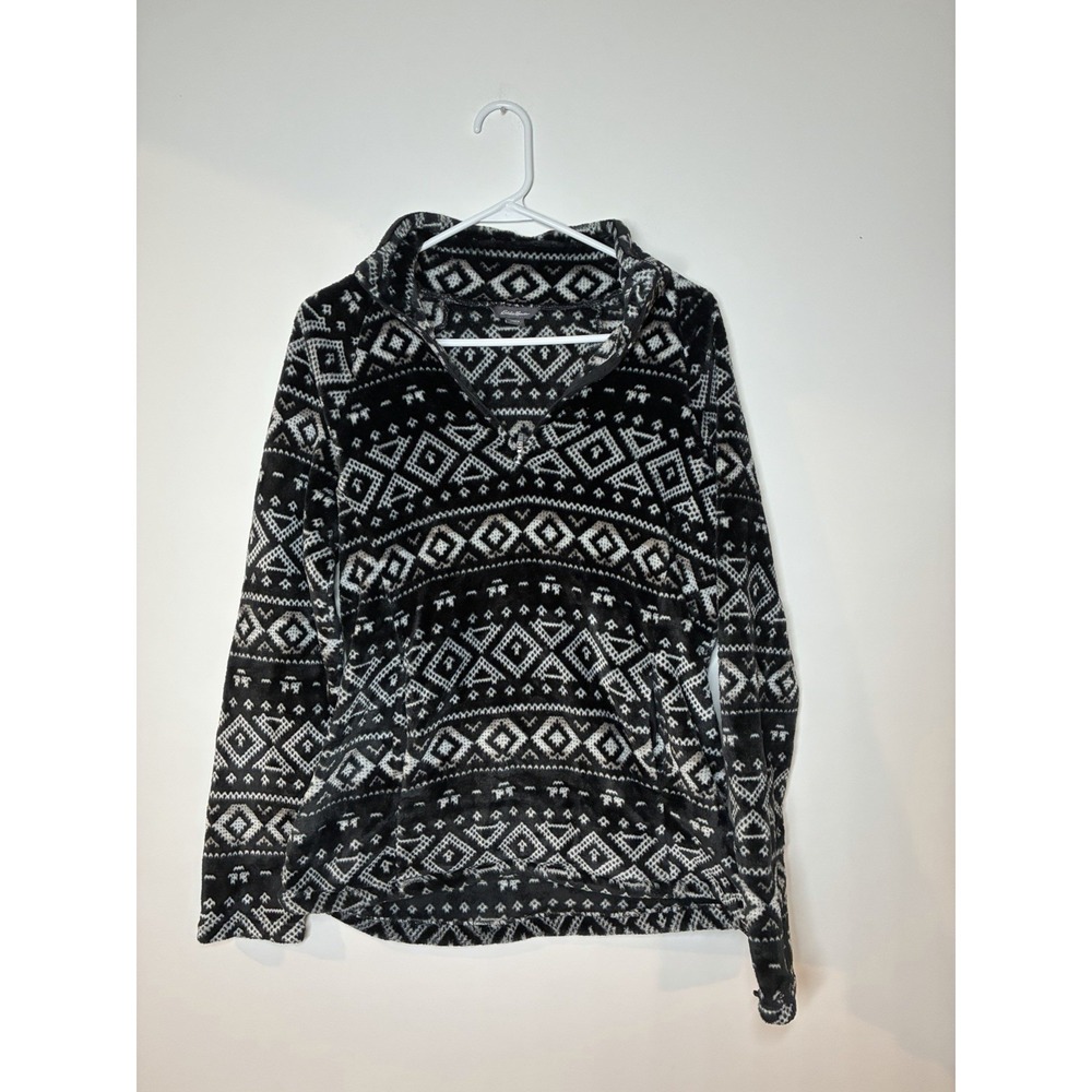 Eddie Bauer Women's Aztec 1/4 Zip Long Sleeve Fleece Pullover Size L Black